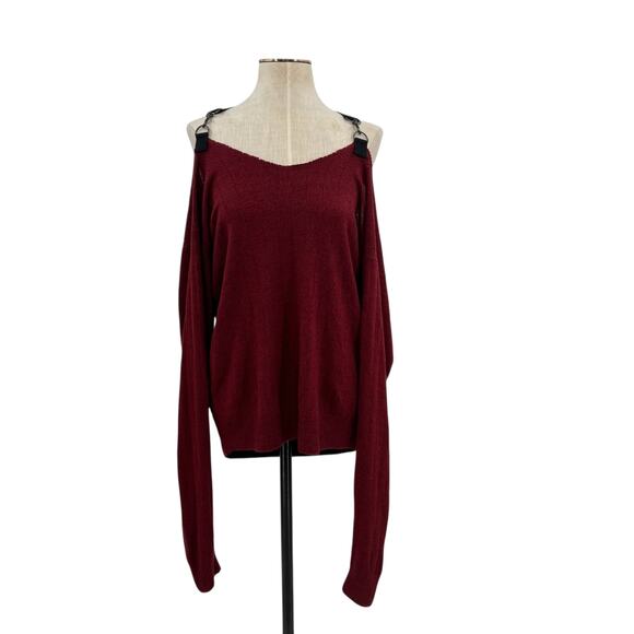 Furst of a Kind Sweaters - Furst of a Kind‎ Sweater Cold Shoulder Harness Buckle Red One Size